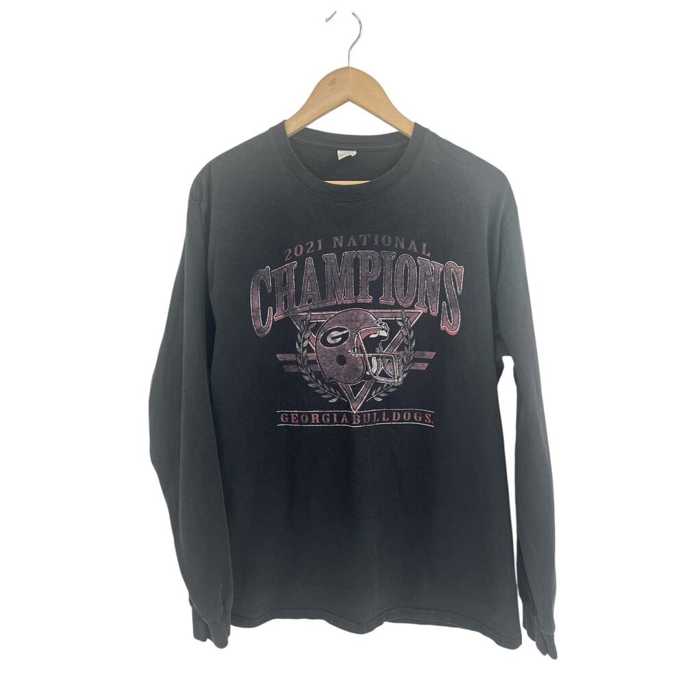 Georgia Bulldogs Football 2021 National Champions Black Long Sleeve T Shirt L